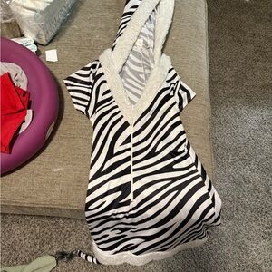 Zebra Print Hooded Cover-Up with Faux Fur Trim